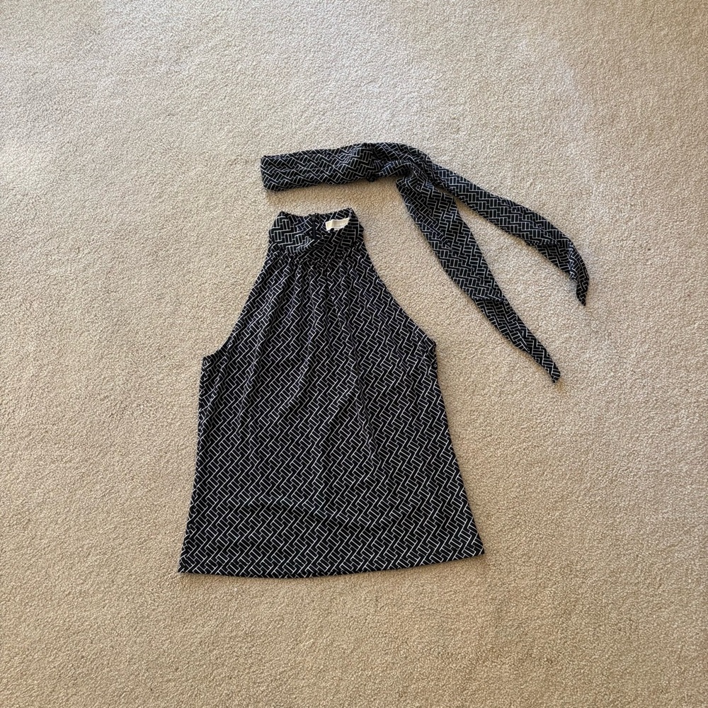 Michael Kors Black and White Geometric Mock Halter Top